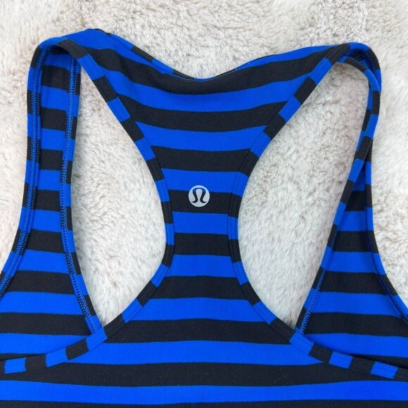 Lululemon Tank Top Womens 6 Blue Black Stripe Racerback Stretch Yoga Gym Workout - Picture 6 of 6